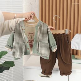 Clothing Sets Kids Baby Boy Boutique Clothes 2024 Spring Plaid Cardigan Coats White T-shirts Pants Toddler Boys Outfits Children's