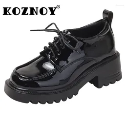 Dress Shoes Koznoy 8cm Women Platform Chunky Heel Oxfords Black Square Toe Patent Leather Lace Up British Style Non Slip 2024