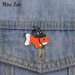 Brooches Goldfish Enamel Pins Custom Witch Hat Shirt Collar Lapel Badges Cute Funny Animal Wizard Jewelry Gift For Kids Friends