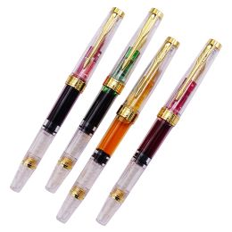 Pens 4PCS Set Yongsheng 3011 Piston Fountain Pen Fully Transparent Golden Arrow Clip Iridium Fine Nib Ink Pen Office School Home