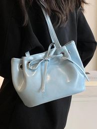 Shoulder Bags Fresh Blue PU Bag 2024 Girl Bow Magnetic Buckle Elegant Underarm Casual Fashion Daily Versatile Handbag Trend
