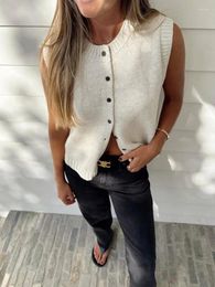 Women's Vests Knitted Top For Women Casual Single-Breasted Knitwear Cardigan Tank Sweater Female Solid Sleeveless 2024 Fashion