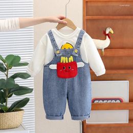 Clothing Sets Children's 2024 Spring Infant Clothes For Baby Girls And Boys Cartoon Long Sleeve T-shirts Denim Overalls Kids Suits