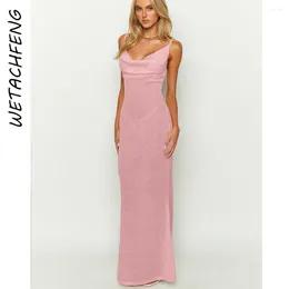 Casual Dresses Party Evening Maxi Dress Women Clothes 2024 Summer Fashion Sleeveless Backess Camisole Long Vestidos Elegant France Pink