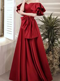 Party Dresses Elegant Sexy Slash Neck Formal Wedding Front Exquisite Peal Cross Pleated Big Design Vestidos Solid Slim Fit Gown