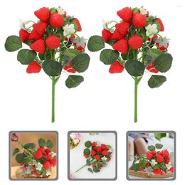 Party Decoration 2 Pcs Simulation Strawberry Bouquet Fake Plant Small Fruit Office Decor Artificial Flowers Fruits Supplies Pvc Bride