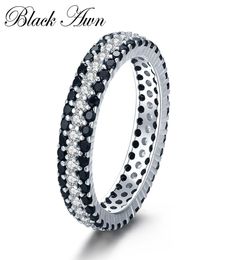 Fashion Rings Classic Silver Color Jewelry Bague Round Black Spinel Engagement Rings for Women Bijoux Femme C4439898496