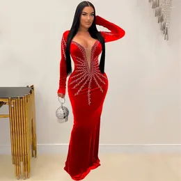 Casual Dresses Znaiml Luxury Celebrity Formal Occasion Mermaid Prom Women Diamonds Velvet Long Sleeve Evening Birthday Party Vestidos