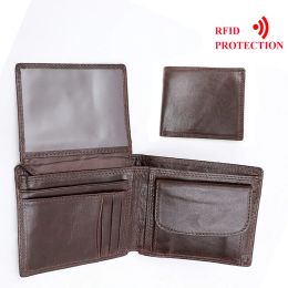 Wallets Rfid Blocking Cow Leather Wallet Men Fashion Short Bifold Wallet Vintage With Coin Pocket Male Purse Wallets with gift box