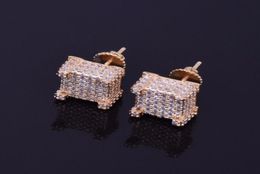 10x10mm Mens Zircon Earring Hip hop style Copper Material Iced Bling CZ Square Stud Earrings Screwback Fashion Jewelry6769461