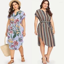 Casual Dresses Women's Dress Big Size L-4XL Fashion Print Fat Ladies Skirt