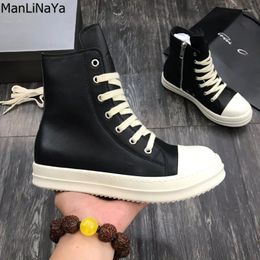 Casual Shoes Black-White Trainers Toe Caps Ankle Booties Lace Up Women Sneaker Zip High-TOP Hip Hop Punk Flats Boots Mens