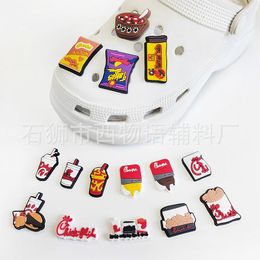 Anime charms wholesale childhood memories drink food noodles cartoon charms shoe accessories pvc decoration buckle soft rubber clog charms fast ship