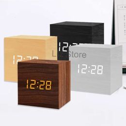 Cube Wood LED Voice Alarm Style Control Digital Desk Clocks Plastic Home Time Temperature Alarms Bedroom Decoration Clock Th0855 s
