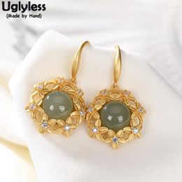 Dangle Earrings Uglyless Romantic Flowers For Women Gold Garland Gemstones Jewellery 925 Silver Natural Jade Hollow Fashion Dress