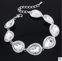 New Crystal Bridal Jewellery Sets Silver Colour Teardrop Bridal Bracelet Earrings Sets Wedding Jewellery 1443118