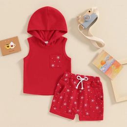 Clothing Sets Summer Sleeveless Baby Clothes For Kids Boys Outfits Sea Star Print Hooded Tank Tops And Elastic Shorts Set Toddler