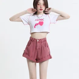 Women's Jeans 2024 Denim Shorts Pink Black High Street Versatile Fashion Trend Summer Waist Spicy Girl A-line