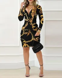 Casual Dresses Vbpbsql Women Dress Fashion Temperament Printed Long Sleeve V-neck Hip Mini Short