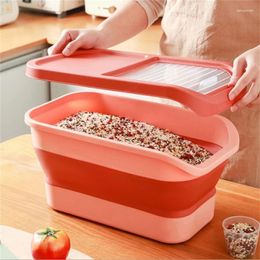 Storage Bottles Space Saving Foldable Container Sealing Grains Rice Box With Lid Easy To Move And Store Pet