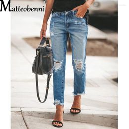 Women's Jeans 2024 Female Ripped Summer Hole Street Fashion Casual Button Pencil Pants Denim Elastic Trousers For Ladies Donna