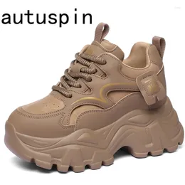 Casual Shoes AUTUSPIN 8cm High Platform Sneakers For Women Spring Summer Quality Leather Sports Street Style Lace Up Ladies Sneaker