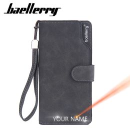 Wallets Baellerry Men Wallets Long Style Handbag Name Engraving Brand Male Purse Large Capacity Vintage Men's Wallet Hasp Card Holder