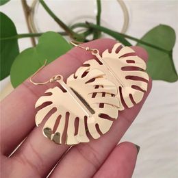 Dangle Earrings Lovely Gold Colour Plating Monstera Leaf Drop For Women Girl Casual Naturalism Girly Jewellery Accessory Summer Vocation