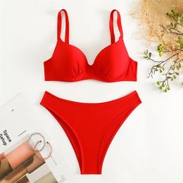 Women's Swimwear Red Sexy Push Up Bikini Thong Underwired Padded Y2K Swimsuit Vacation Beach Wear Two Piece Women Brazilian Bathing Suit