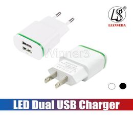 Wall Charger Cool LED Dual USB Charger Ports Home Travel Power Adapter 5V 21A 1A AC US EU Plug For Samsung Huawei6384760