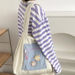 Bags Corduroy Bag Handbags Women 2023 Fashion Candy Colour Large Shopping Bags Students Books Bag Cotton Cloth Handbags Tote For Girls