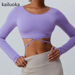 Active Shirts Yoga Shirt Long Sleeve Wear Sexy Sports Gym Top Women Cross Strap Tummy Tank Big Backless Running Fitness Clothing