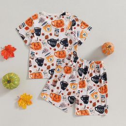 Clothing Sets Toddler Boy Girl Halloween Outfit Pumpkin Short Sleeve Shirts Top Shorts Summer Kids Clothes