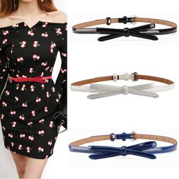 Bow thin belt Korean versatile women's belt patent leather decorative skirt belt fashion summer 240315