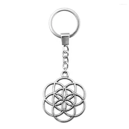 Keychains 1pcs The Flower Of Life Seed Original Car Pendant Jewelry Materials Crafts Ring Size 30mm
