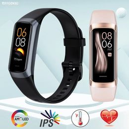 2024 Smart Watch Men Women Smart Bracelet Wristband 1.1 Inch Amoled Heart Rate Waterproof Body Fitness Tracker Band 240419