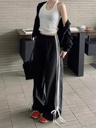 Women's Pants HOUZHOU Korean Fashion Black Joggers Women Y2K Fairycore Sweatpants With Bows Oversized Side Striped Kpop Sports Trousers