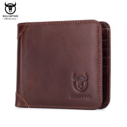 Wallets BULLCAPTAIN Free Print Photos Men's Genuine Leather Short Wallet 2021 New Simple Wallets RFID Small Mini Card Holder