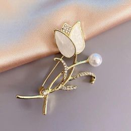 Brooches Brooch Pin Tulips Shape White Bead Ornamental Decoration Temperament Clothing Matching Jewellery Accessories Women Pearl Rhineston