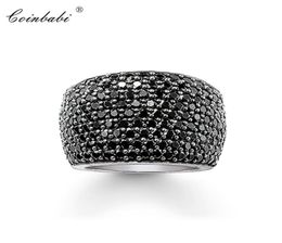Cocktail Rings Black CZ Pave Wide 925 Sterling Silver Gift For Women & Men Europe style Ring Fashion Jewellery 2109244692489