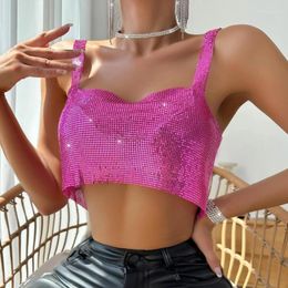 Women's Tanks B36D Glittering Metallic Sequins Sexy Backless Crop Tube Top Body Chain For Women