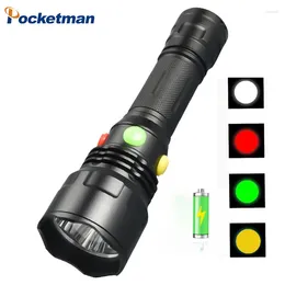 Flashlights Torches 4 Colour LED Multicolor 100000LM Waterproof Magnetic Powerful Torch 9 Modes White Red Green Blue Light Hunting