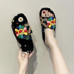 Slippers Summer Fashion Home Outside Indoor Cartoon Sun Flowers Thick Bottom Beach Drag Shallow Flat With Slides Breathable