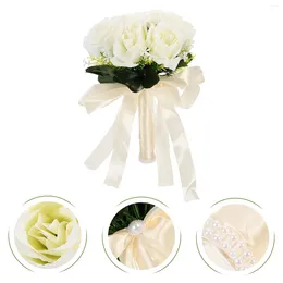 Decorative Flowers White Wedding Romantic Bouquet Holding Decorations Ceremony Lifelike Rose