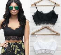 Womens New Plus Size Bra Strappy Sleeveless Vneck Lace Cami Crop Vest Top Black White Back Zipper8240961