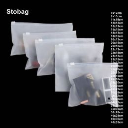 Bags Stobag 50pcs Wholesale Frosted Matte Clothes Packaging Zipper Bags Plastic Shipping Sealed Tshirt Underwear Storage Pouches