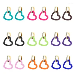 Dangle Earrings 2024 Fashion Trend Heart-shaped Cute Candy Colour Simple Female Hoop For Women Ins All-match Jewellery Party Gift