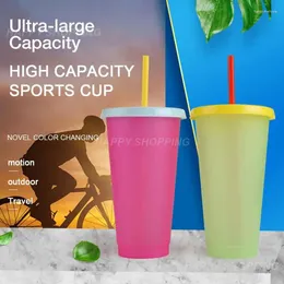 Tumblers 710ML Temperature Magical Color Change Cups Colorful Cold Water Changing Sport Cup Mug Bottles With Straws