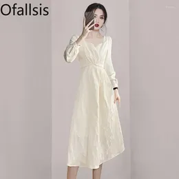Party Dresses Ofallsis Gentle Style Square Neck Dress 2024 Women's Early Autumn French Light Luxury High End Puff Sleeve