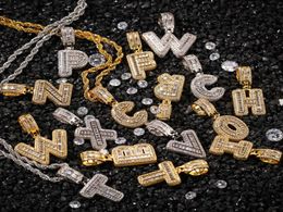 AZ Baguette Initials Letters Pendant for Men n Women Micro Pave Cubic Zircon DIY Hip Hop Necklace With Rope Chain7562317